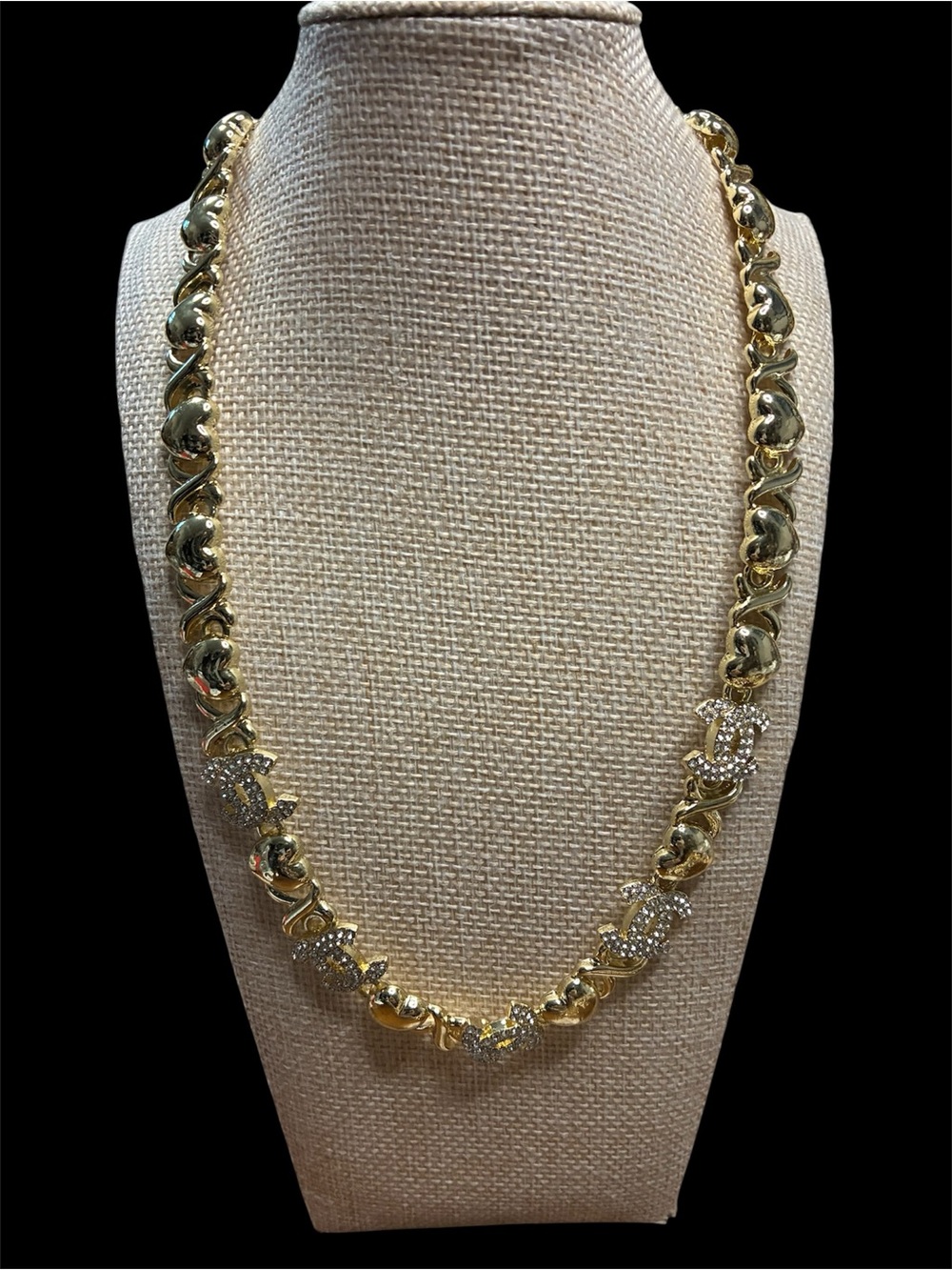 Gold Filled Women's Chain Necklace with Pave Crystal Accents